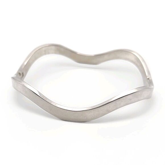 Solid Sterling Silver 925 Smooth Polished Wave Cuff Bangle Hinge Bracelet 20g - Picture 1 of 16